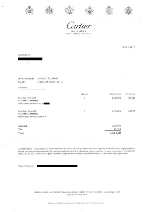 fake cartier receipt